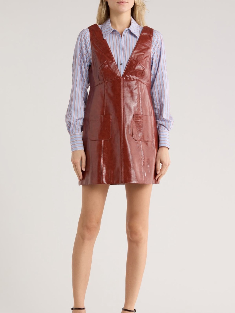Cinq a Sept Tade Faux Leather Pinafore Shirtdress - Picture 1 of 6
